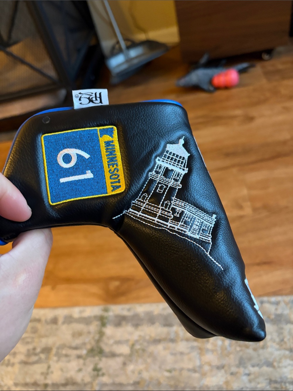 Black Leather Golf Putter Headcover with White Moose and Loon Design - Picture 5 of 5
